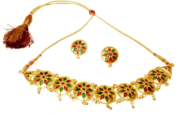 Assamese_Traditional_Gold_Plated_Red_Green_Colour_Golpata_Necklace_Set_For_Women